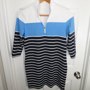 Southern Tide Adie Mini Performance Dress Medium Blue/White Striped 3/4 Sleeve